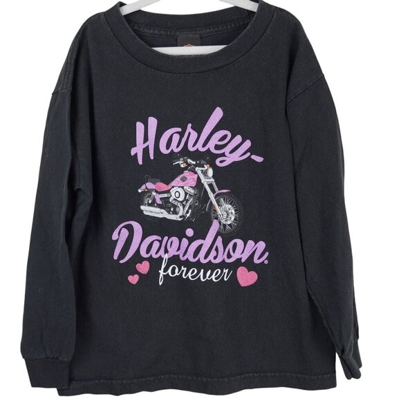 Harley-Davidson Kids Black Long Sleeve Sweatshirt With Pink Motorcycle Graphic & - Picture 1 of 5